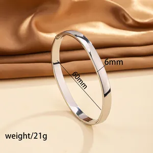 Close-up of 6mm silver stainless steel bangle with dimensions and weight specs