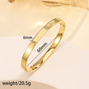 Macro shot of 18k gold plated titanium steel bracelet showing 6mm width and Roman numerals