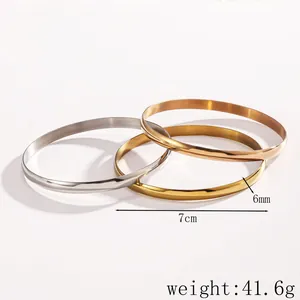 6mm width stainless steel bangles set showing 7cm inner diameter dimensions and weight