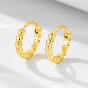 Boucles d'Oreilles Créoles Perlées en Argent Sterling 925 pour Femmes Rétro Français Or Argent Plaqué Géométrique Boucles d'Oreilles Bijoux