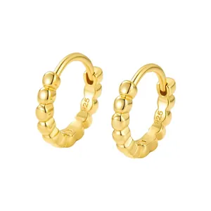 Boucles d'oreilles créoles perlées en argent 925 doré de style rétro français chic