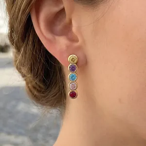 Colorful Faceted Zirconia Drop Earrings Elegant Design Copper Gold Plated Dopamine Geometric Stud Earrings For Women Jewelry Gift