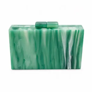 Elegant green marble pattern acrylic evening clutch bag with rectangular double clasps