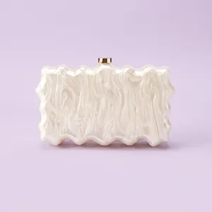 Acrylic Artificial Pearl Marble Evening Clutch Bag Wavy Edge Wave Pattern Gold Metal Clasp Formal Wedding Banquet Party Women