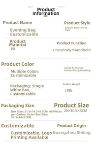 Specifications of the elegant PU evening clutch bag with size 20x10.5x5cm and chain strap