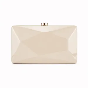 Elegant geometric faceted PU clutch bag with golden metal clasp and chain strap