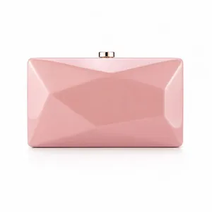 Pink geometric hard shell clutch bag with mirror finish and gold metal clasp
