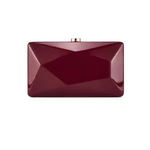 Women Geometric Hard Shell Evening Clutch Bag PU Leather With Chain Strap Gold Clasp Party Wedding Elegant Box Shape