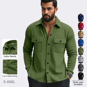 Olive green fleece-lined men's shirt jacket with chest pockets in sizes S-XXXL