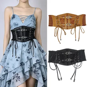 Ceinture Corset À Lacets Rétro Pour Femmes En Cuir PU Élastique Large Gothique Steampunk Décorative