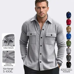 Men's slim fit winter fleece shirt jacket with flap pockets in multiple colors