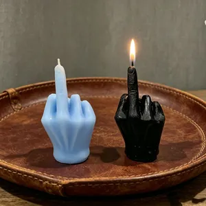 Creative middle finger hand-shaped candle set in black and light blue wax decor