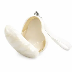 Elegant heart-shaped marble acrylic clutch bag with silver clasp and wrist strap