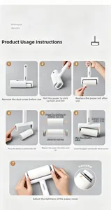 Detail of the diagonal-cut lint roller paper replacement and easy-grip handle design