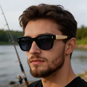 Detail of retro square sunglasses with gold baroque relief carving on metal temples