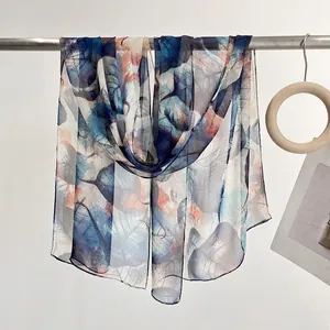 Women's Lightweight Polyester Scarf Thin Sunscreen Leaf Pattern Printed Long Shawl Fashion Decorative Soft Wrap