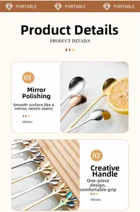 Detail of mirror polished stainless steel spoons with creative leaf handle design