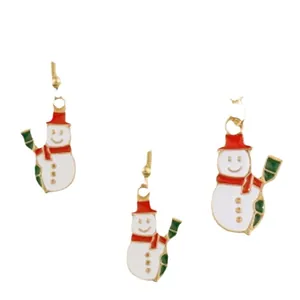 Christmas snowman jewelry set with colorful enamel finish and golden metal base