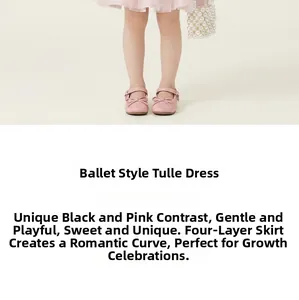 Detail of four-layer mesh skirt for girls with black and pink contrast design