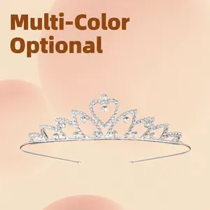 Serre-tête couronne argenté élégant avec strass en forme de cœur pour fêtes de filles