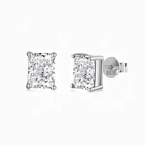 925 Sterling Silver Square Radiant Cut Rhinestone Stud Earrings For Women Luxurious Ice Flower Bridal Wedding Jewelry Gift