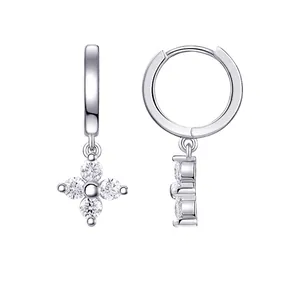 925 Sterling Silver Dangle Drop Earrings For Women Elegant Moissanite Geometric Round Cut Luxury Sparkling Jewelry Gift
