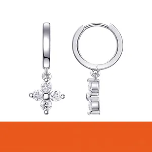 925 Sterling Silver Dangle Drop Earrings For Women Elegant Moissanite Geometric Round Cut Luxury Sparkling Jewelry Gift