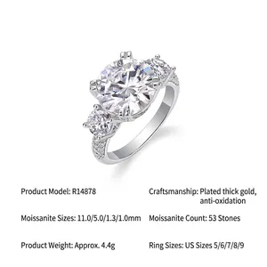 Luxury 5 carat round moissanite ring in 925 sterling silver with sparkling side stones