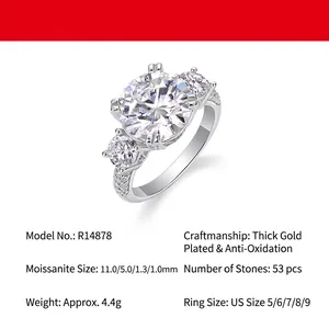 Luxury 5 carat round moissanite ring in 925 sterling silver with sparkling side stones