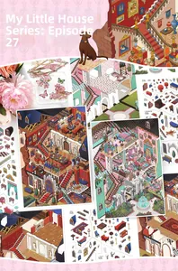 Detailed 2.5D isometric indoor room scene stickers for DIY scrapbooking and journals