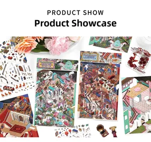 Detailed view of hand-painted decorative scene stickers with lady salon and duke dinner themes