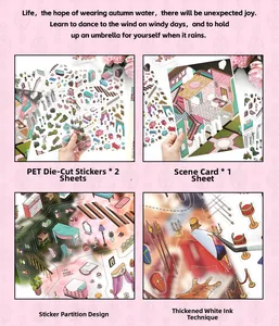 Detail of DIY stickers with 2.5D white ink effect and PET material for scrapbooking