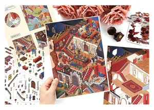 Close-up of vintage European architectural stickers for journaling and DIY crafts