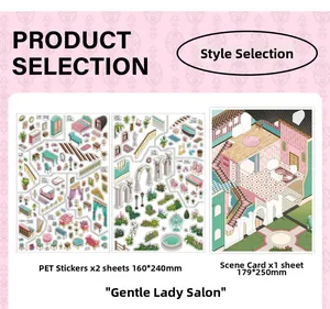 Detail of Lady Salon DIY PET stickers with architectural scene card for scrapbooking