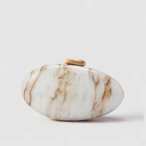 Elegant marble pattern acrylic clutch bag with gold metal clasp for evening party events