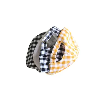 Classic checkered cotton baby baseball caps with adjustable metal buckles and soft brims