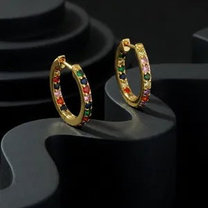 Créoles de luxe plaquées or 18 carats avec pierres de zircone multicolores