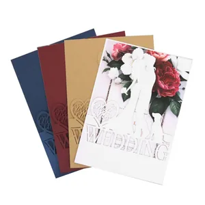 Laser cut wedding invitations in various colors with elegant floral and silhouette designs