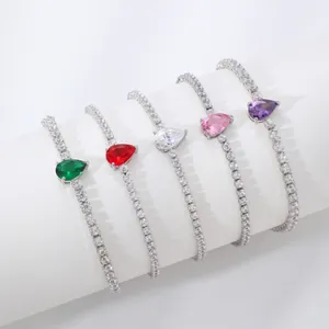 Luxury Tennis Bracelet Copper Water Drop Pear Cut Cubic Zirconia Silver Plated Dainty Jewelry For Women Gift