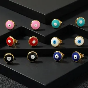 Retro colorful evil eye earrings set in 18K gold plated finish with enamel coating