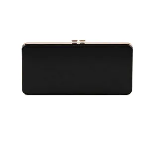 Glossy Black Acrylic Hard Shell Evening Clutch Bag With Gold Metal Frame And Chain Strap For Women Formal Party Luxury