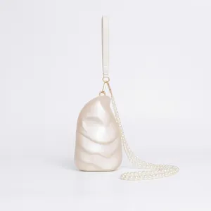 Shell Shaped Acrylic Evening Bag With Artificial Pearl Chain Strap Pearlized Clutch Crossbody For Women Wedding Banquet Party