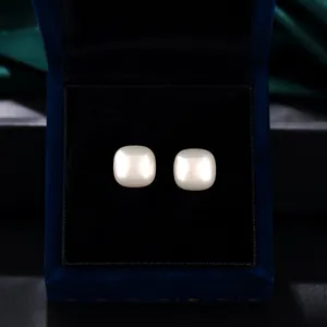 Vintage French Style Square Faux Artificial Pearl Stud Earrings Gold Plated Copper Geometric Studs Elegant Women Jewelry Accessories
