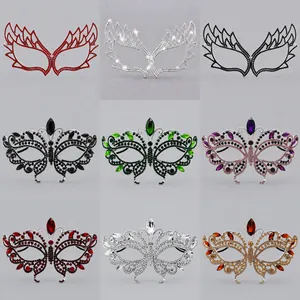 Luxurious rhinestone masquerade masks in various colors and intricate butterfly designs