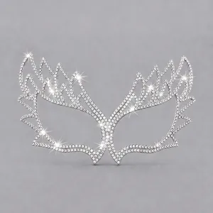 Luxurious rhinestone half face mask with silver butterfly wings for masquerade parties