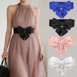 Women Elastic Waist Belt Wide Corset Cinch With Large Bowknot Decoration Elegant Fashion Snap Button Fabric Accessory