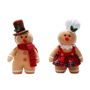 Gingerbread man plush dolls set with chef hat and scarf for Christmas home decoration