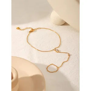 Elegant gold stainless steel hand harness bracelet with three sparkling zircon stones