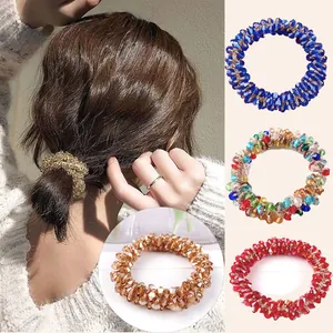 Elegante Haargummis mit Kristallperlen in Blau, Rot und Champagner für Damen-Frisuren