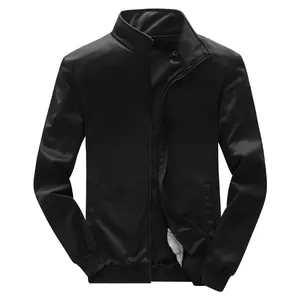 Detail of men's black stand collar sports jacket with full zipper and ribbed cuffs